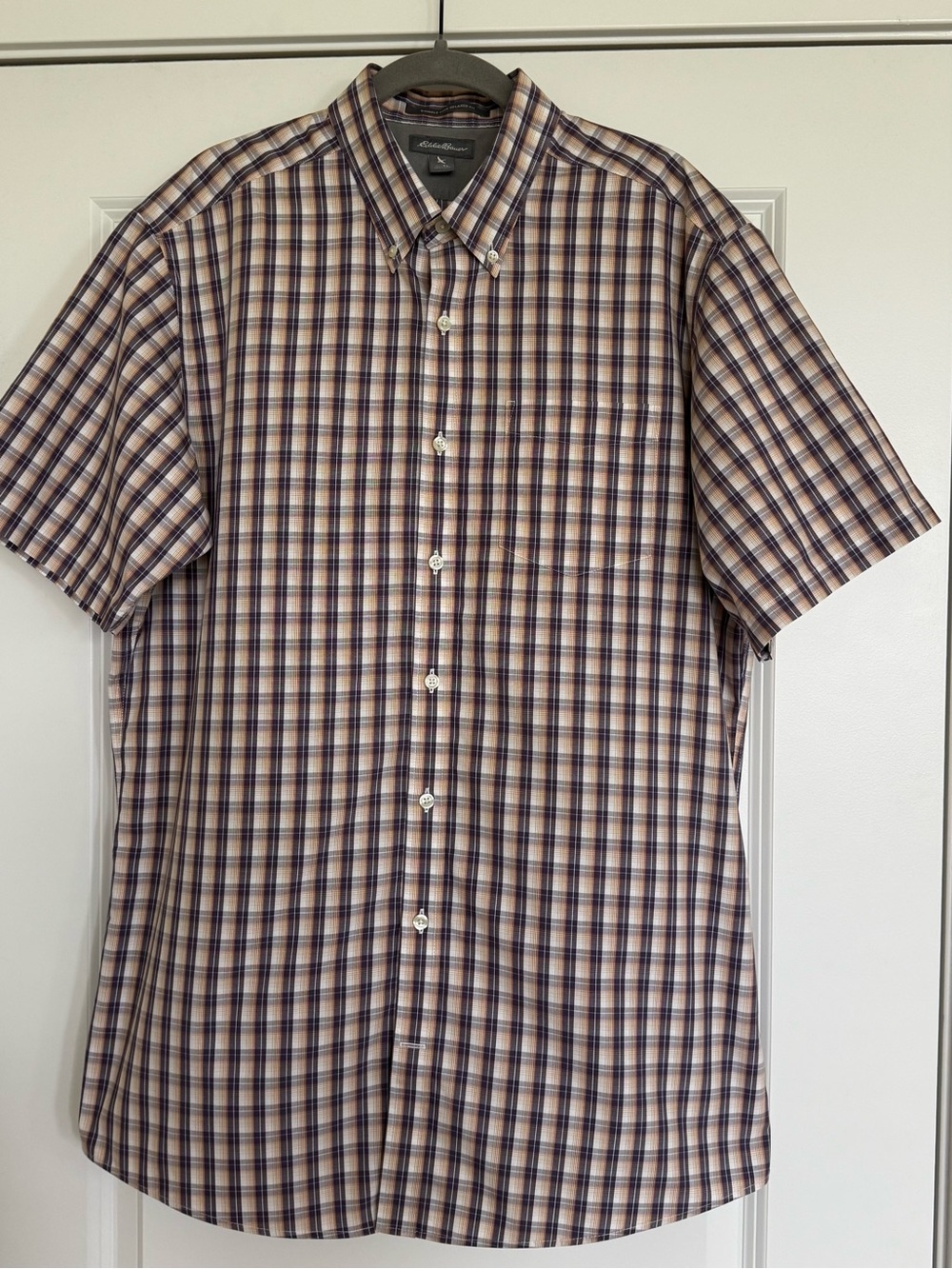 Eddie Bauer Men’s Casual Short-Sleeve Plaid Button-Down Shirt - Purple & Orange